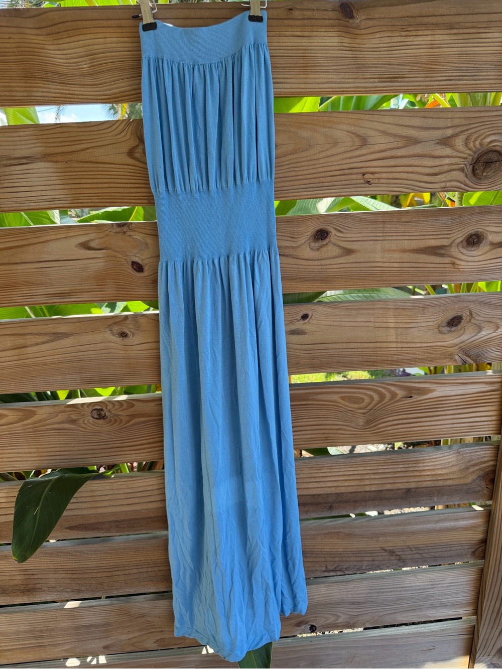 Sky Blue Strapless Maxi Dress with Smocked Bodice